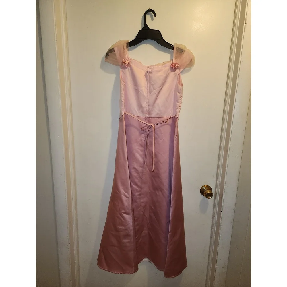 Biscotti Girls Pink Satin Formal Gown Rosette Pearl Tulle Dress Size 16 379CBD